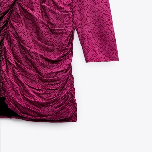 ZARA BLOGGER FAVORITE SATIN EFFECT PRINT DRESS FUCHSIA - Picture 14 of 14